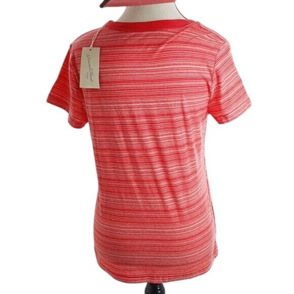 Universal Thread Womens S Red Striped V Neck Short Sleeve T Shirt Casual Top - Picture 5 of 8